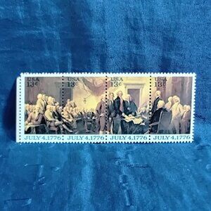Uncirculated USA 1976 Declaration of... Full Strip of Four 13 Cent Stamps!!
